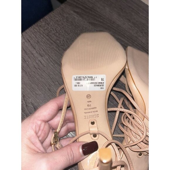 Schutz Sandals Vikki Lace up Beige Ankle Tie High Heel Pumps Shoes Size 7 B - Picture 9 of 10